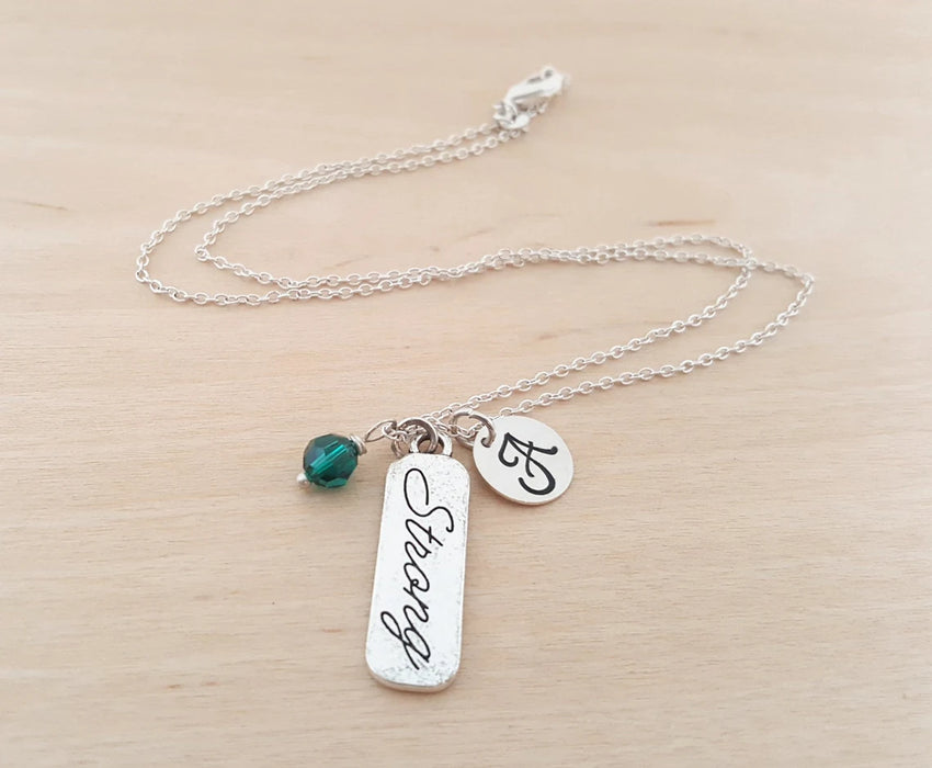 Strong Necklace – Sterling Silver with Birthstone & Initial Charm