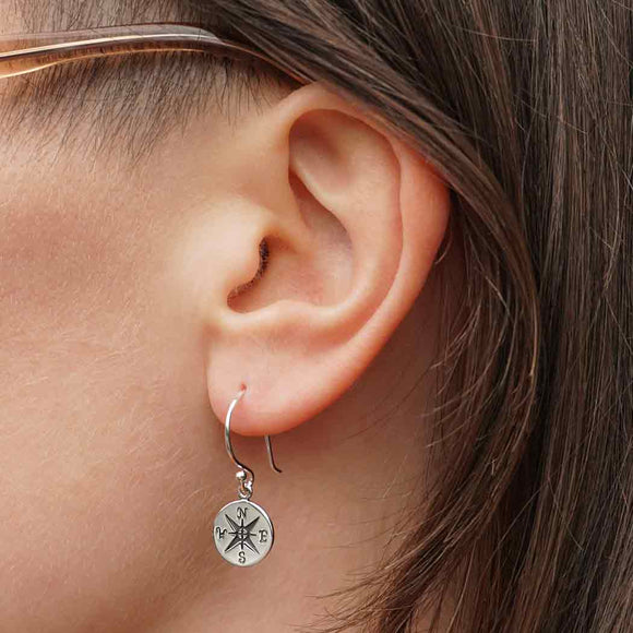 Sterling Silver Compass Dangle Earrings