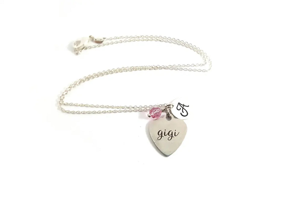 Gigi Necklace – Sterling Silver with Birthstone & Initial Charm