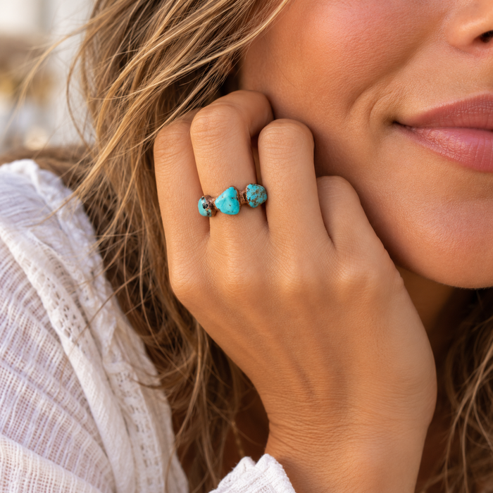 OOAK Copper Electroformed Turquoise Ring – Size 8.5