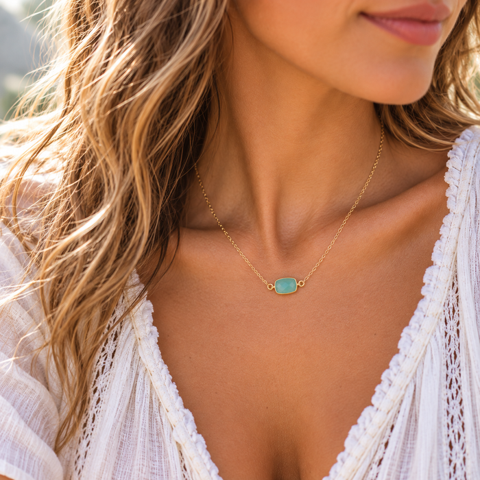 Chalcedony Gemstone Gold Necklace