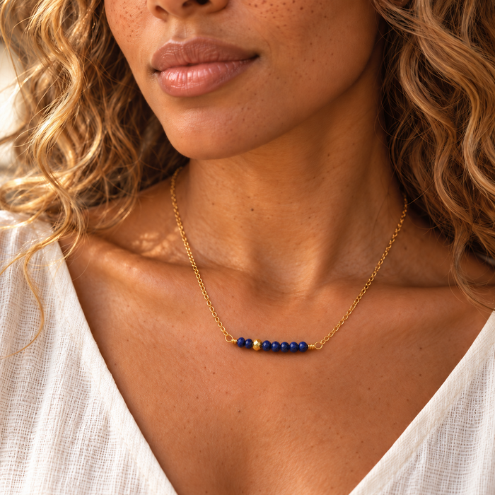 Lapis & Gold Pyrite Bar Necklace – One of a Kind