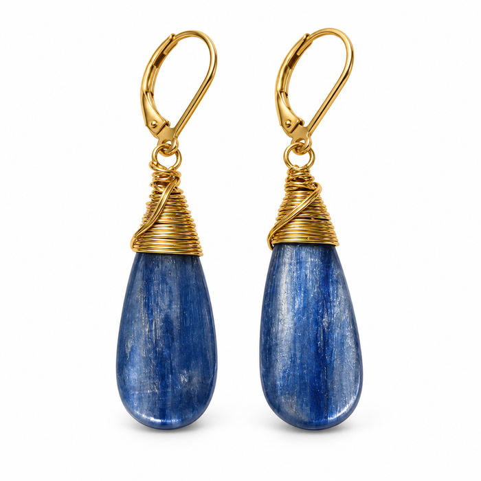 Blue Kyanite Gold Filled Leverback Earrings