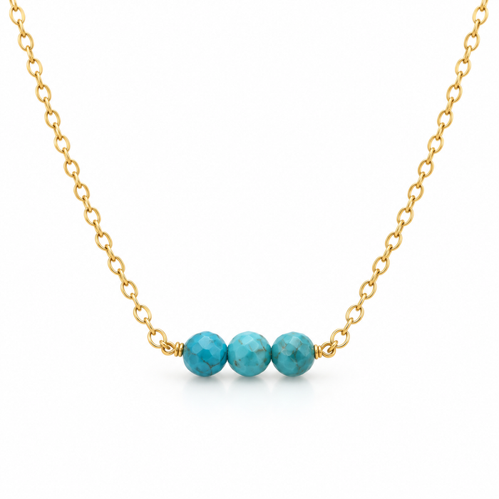 Dainty Turquoise Gemstone Choker – 14k Gold Filled, Wire Wrapped Beads, 16.5" Handmade Necklace