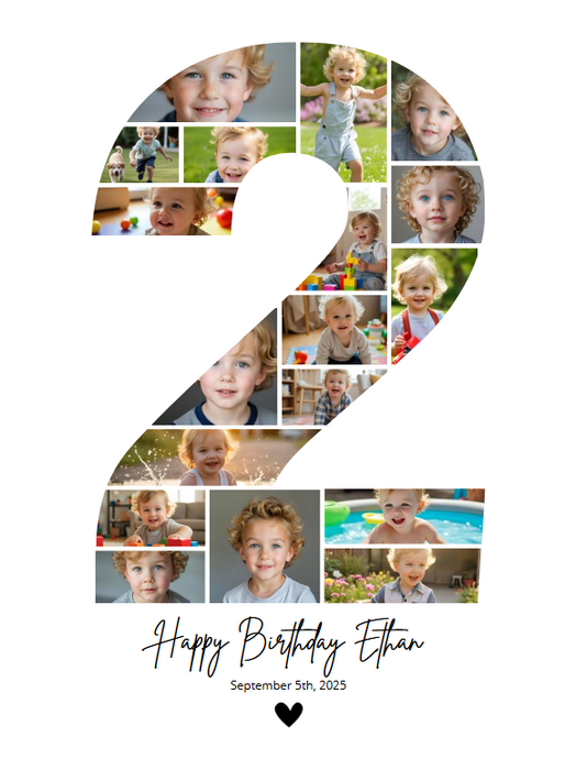 2nd Birthday Photo Collage Canva Template – Editable Milestone Poster