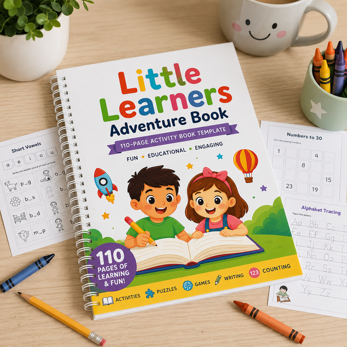 Little Learners Adventure Book | 110-Page Kids Activity Book Canva Template