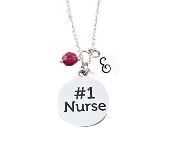 Personalized Sterling Silver Nurse Necklace – #1 Nurse Charm with Initial & Birthstone | Thoughtful Gift for Healthcare Heroes