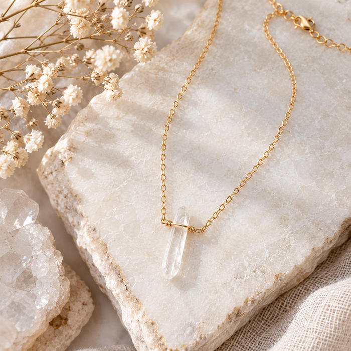 Single Quartz Crystal Necklace – Gold Filled, Wire Wrapped, Choose Your Length, Made to Order