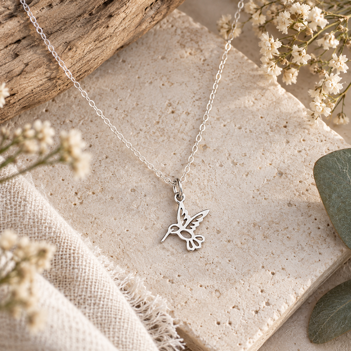 Tiny Sterling Silver Hummingbird Necklace