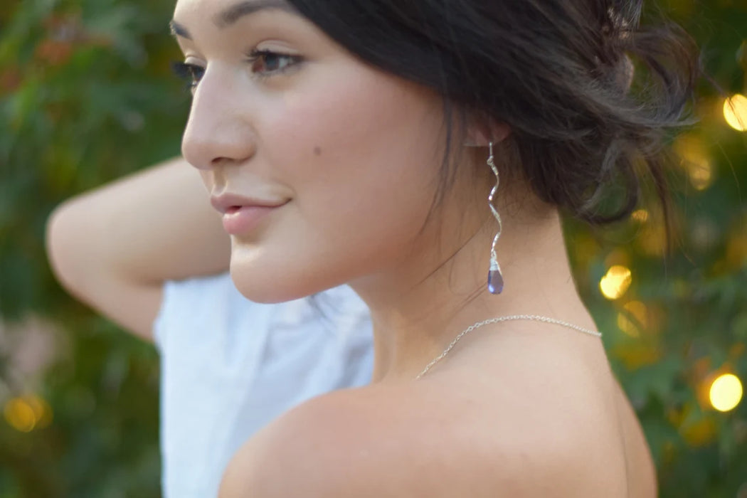 Iolite Quartz Spiral Earrings - Sterling Silver Dangle Earrings