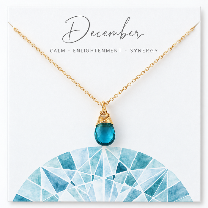 December Birthstone Blue Topaz Quartz 14k Gold Filled Necklace