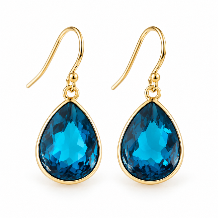 December Birthstone Blue Topaz Crystal Earrings – 14K Gold Filled