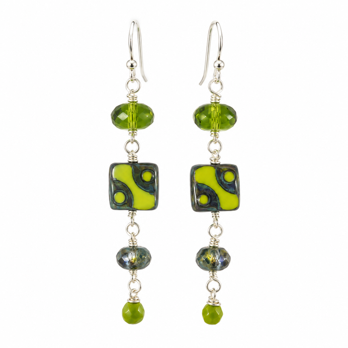 Funky Upcycled Czech Glass & Crystal Earrings – Sterling Silver
