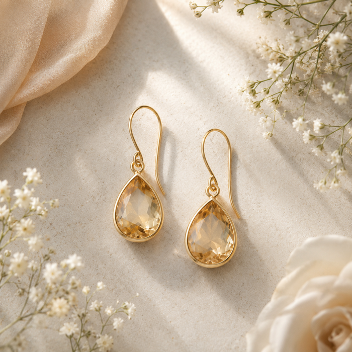 Champagne Crystal Teardrop Earrings – 14K Gold Filled