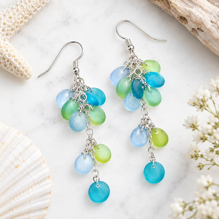 Mermaid Scale Sea Glass Earrings