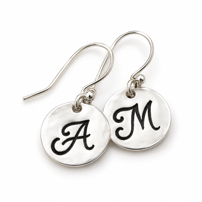 Personalized Initial Disc Earrings – Hand Stamped Sterling Silver