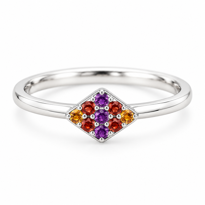 Sterling Silver Colorful Diamond Shaped Nano Gem Ring