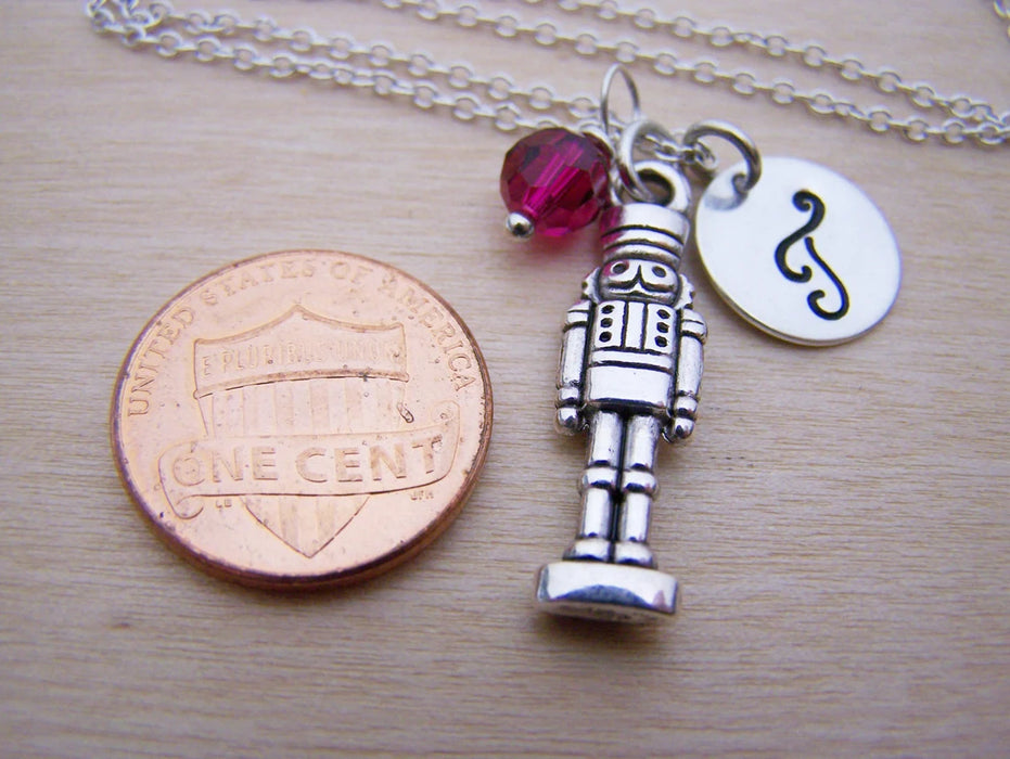 Nutcracker Necklace – Sterling Silver with Birthstone & Initial Charm