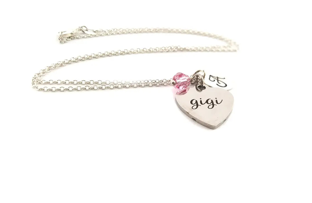 Gigi Necklace – Sterling Silver with Birthstone & Initial Charm