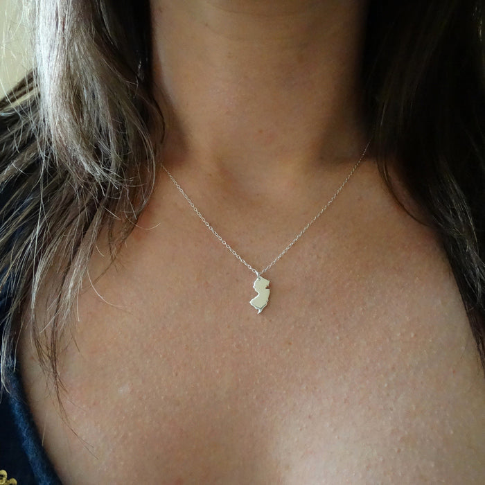 New Jersey State Necklace – Sterling Silver NJ Charm on 16" Chain