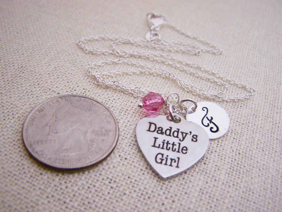 Daddy’s Little Girl Necklace – Sterling Silver with Birthstone & Initial Charm