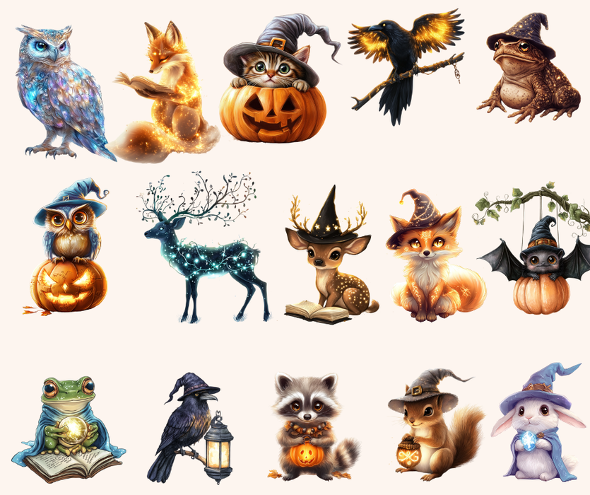 Enchanted Animals Watercolor Clipart Bundle – 107 PNGs, 300 DPI, Commercial License