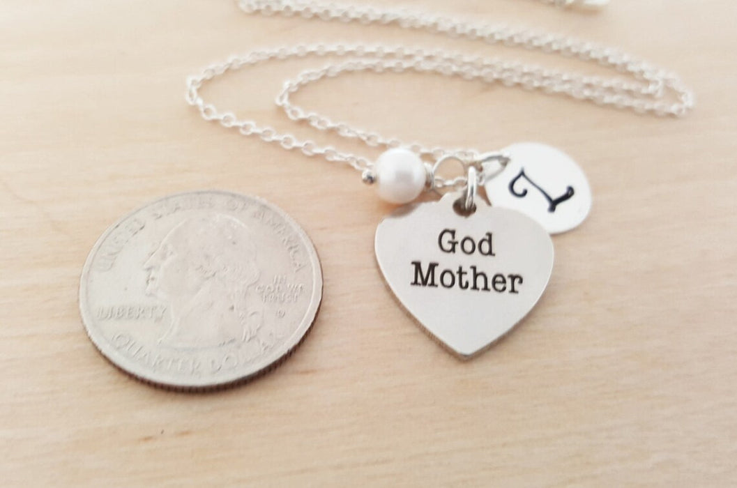 Godmother Necklace – Sterling Silver with Birthstone & Initial Charm