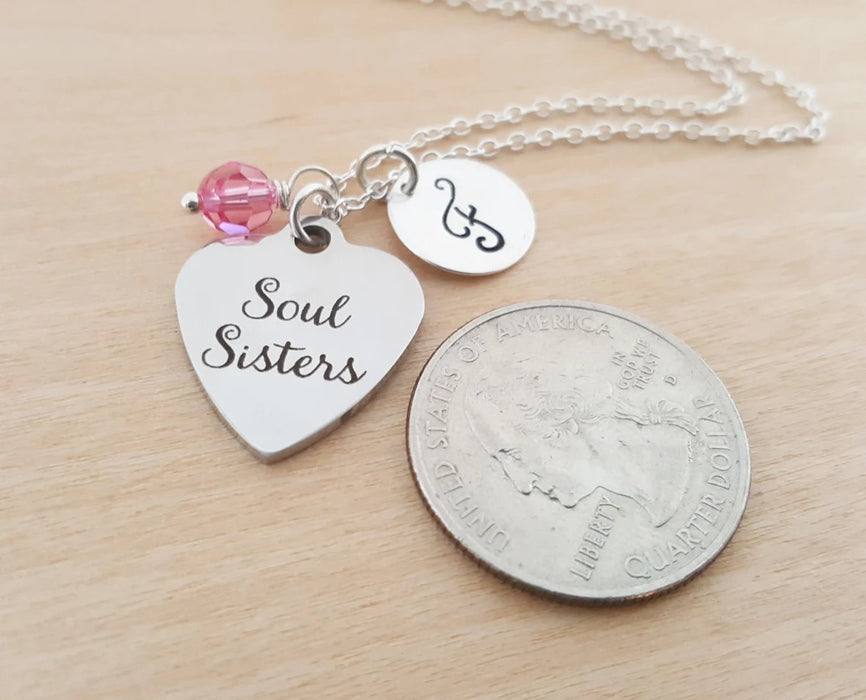 Soul Sisters Necklace – Sterling Silver with Birthstone & Initial Charm