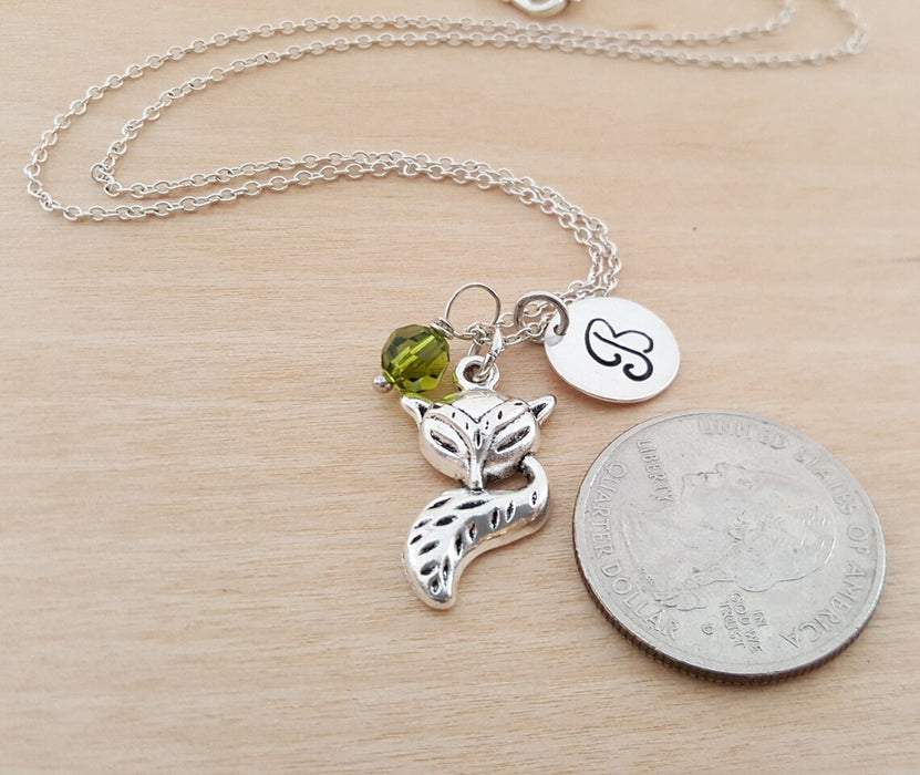 Fox Necklace – Sterling Silver with Birthstone & Initial Charm
