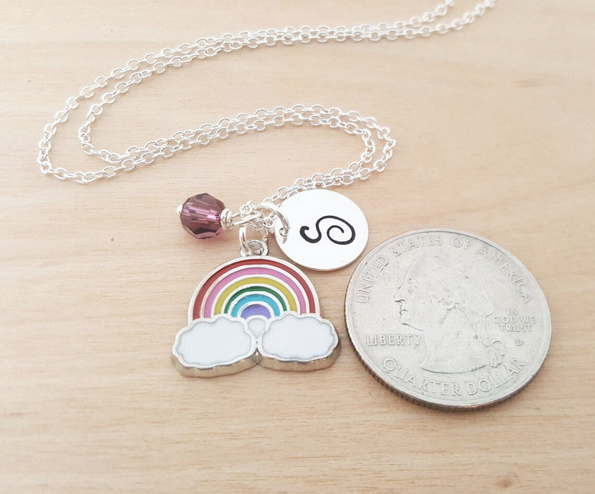 Rainbow Necklace – Sterling Silver with Birthstone & Initial Charm