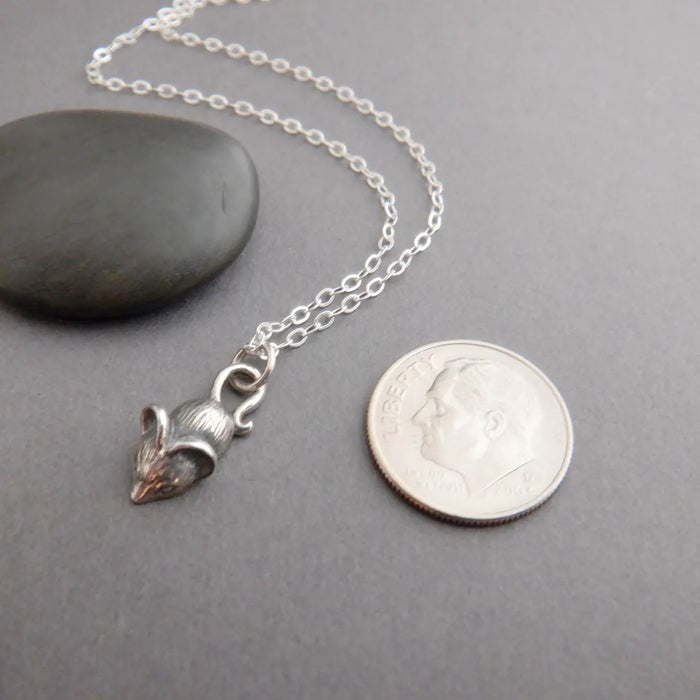 Tiny Mouse Necklace – Sterling Silver Petite Animal Charm on 16" Chain