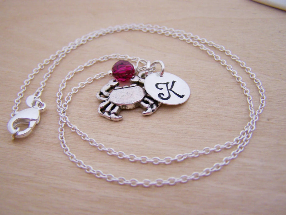 Personalized Cancer Zodiac Necklace – Sterling Silver Chain with Birthstone & Initial