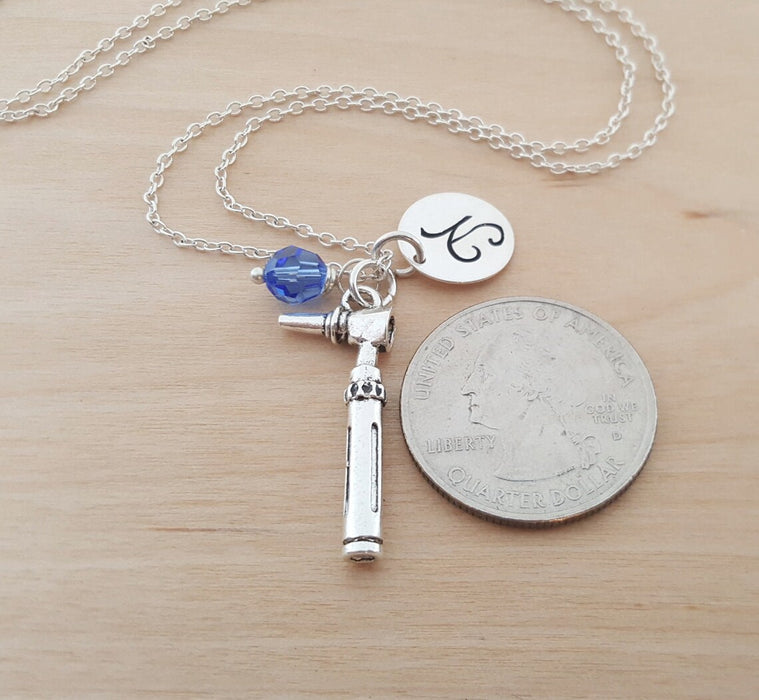 Otoscope Necklace – Sterling Silver with Birthstone & Initial Charm