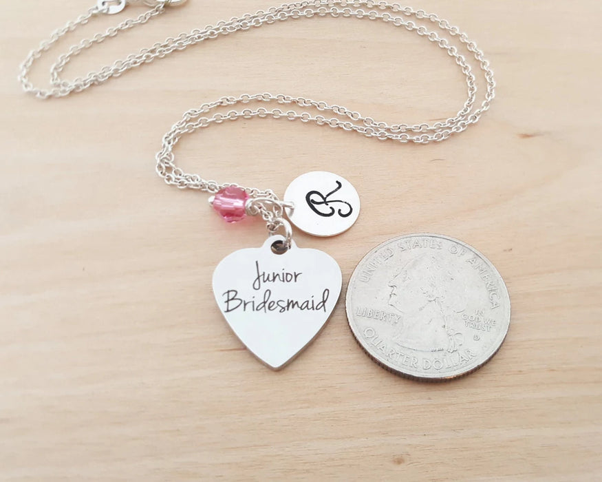 Junior Bridesmaid Necklace – Sterling Silver with Birthstone & Initial – Flower Girl Gift