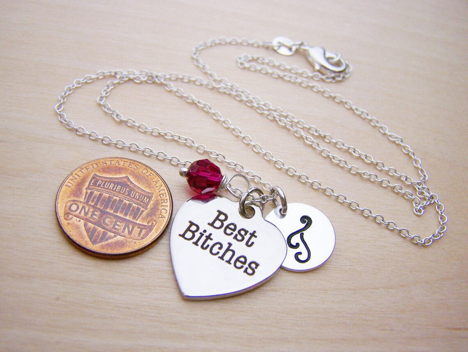 Best Bitches Necklace – Sterling Silver with Birthstone & Initial Charm