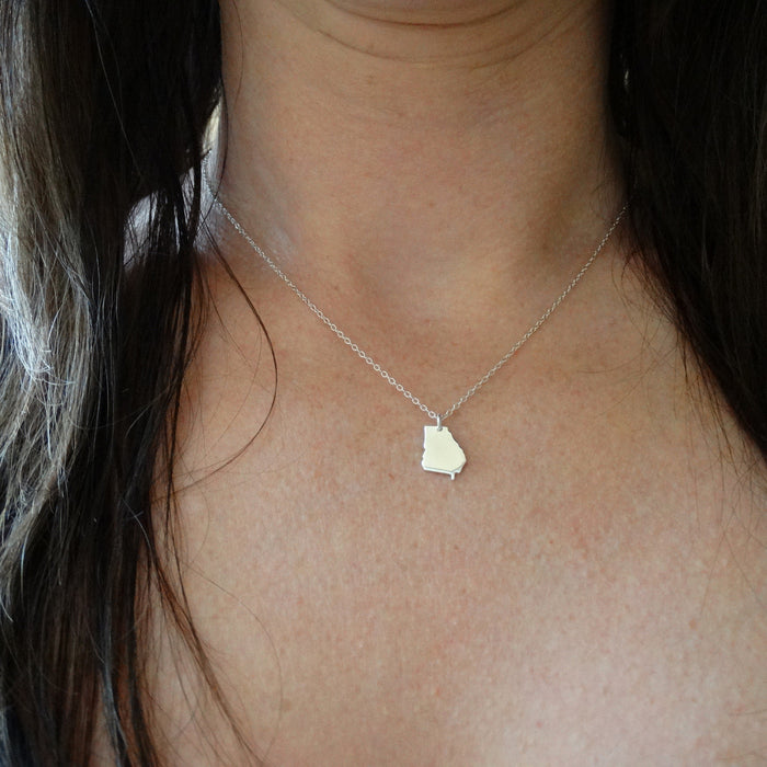 Georgia State Necklace – Sterling Silver GA Charm on 18" Chain
