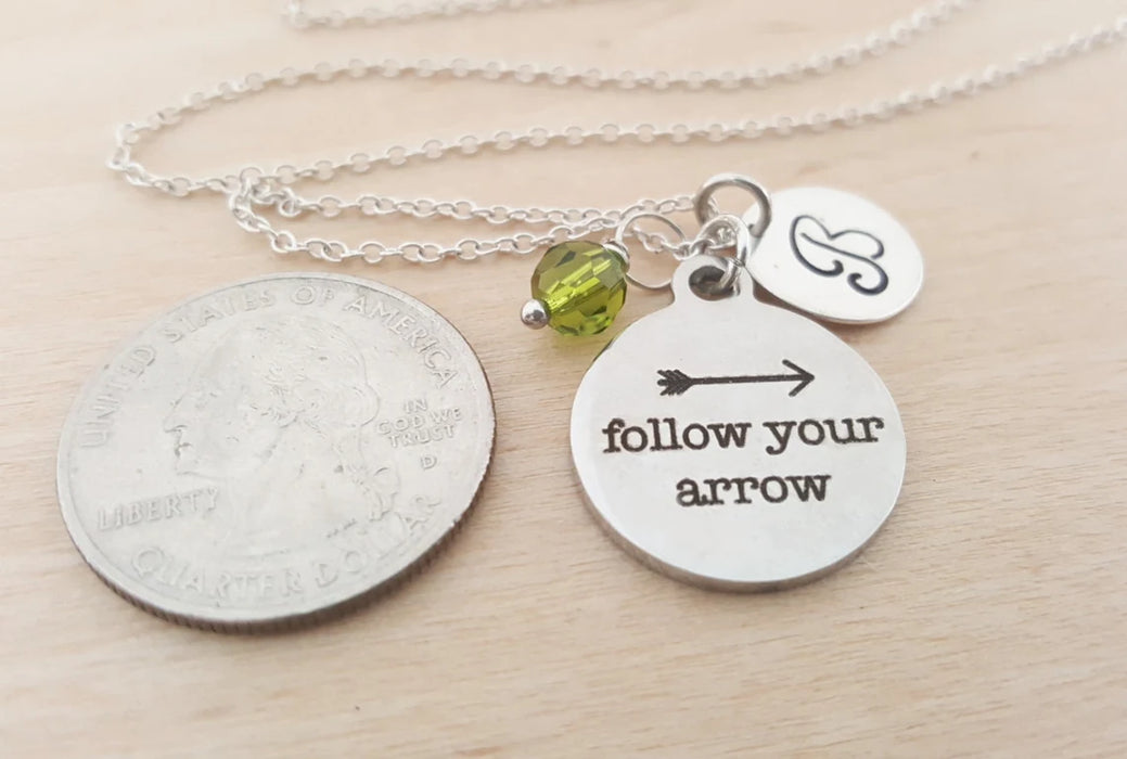Follow Your Arrow Necklace – Sterling Silver with Birthstone & Initial Charm