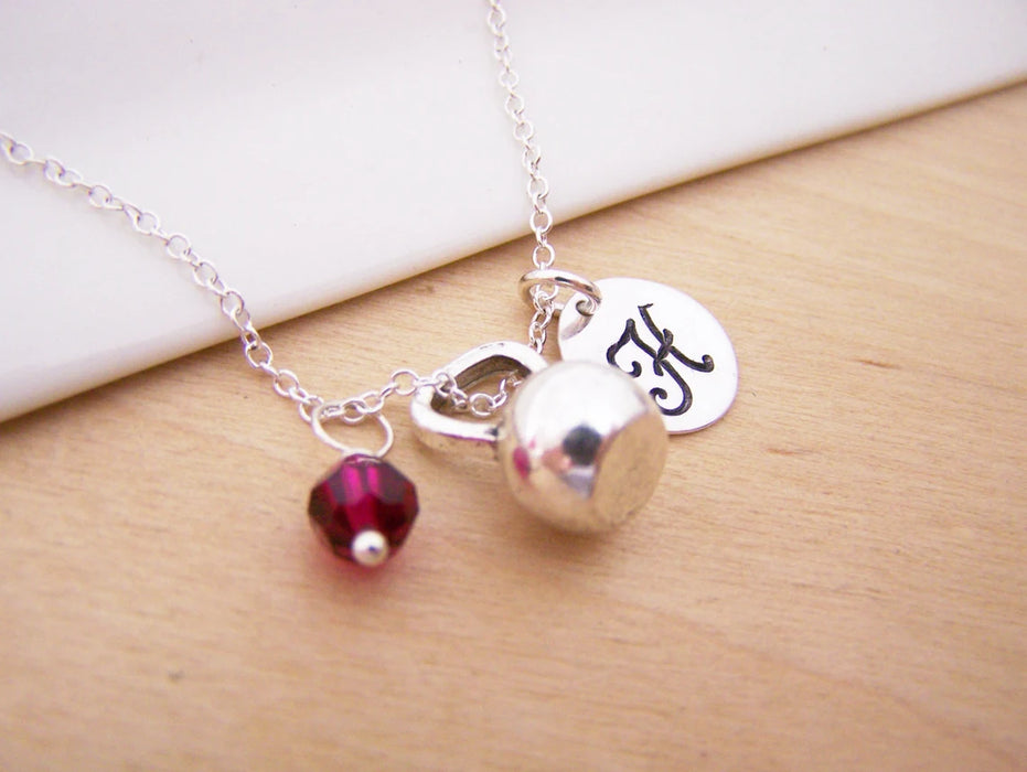 Kettlebell Necklace – Sterling Silver with Birthstone & Initial Charm