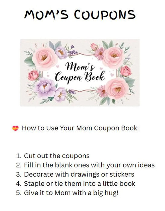Close-up of DIY printable coupon book pages for moms