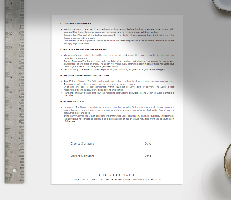 Cake Business Contract Template – 3-Page Editable Canva Form (Instant Download)