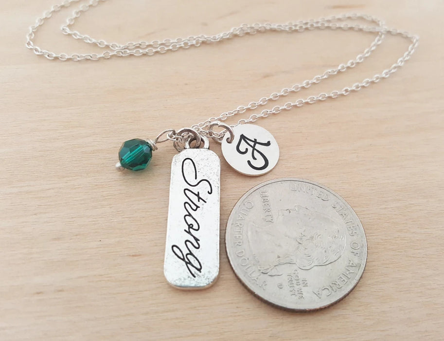Strong Necklace – Sterling Silver with Birthstone & Initial Charm