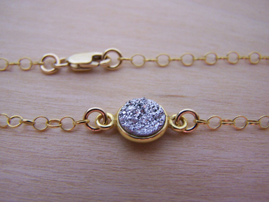 Silver Druzy Dainty 14k Gold Filled Chain Stacking Bracelet