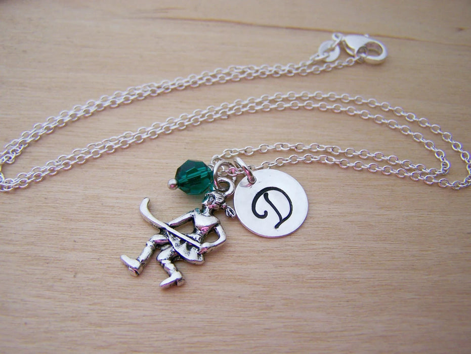 Field Hockey Necklace – Sterling Silver with Birthstone & Initial Charm
