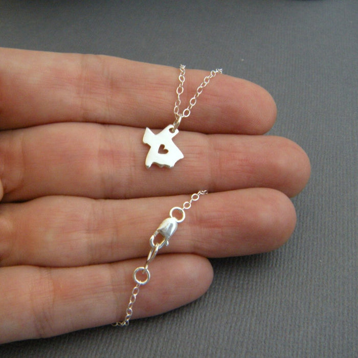 Texas State Necklace – Sterling Silver Charm with Heart Cutout on 16" Chain