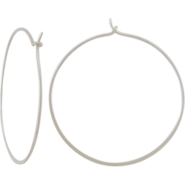 Sterling Silver Half Hammered Circle Hoop Earrings 40mm