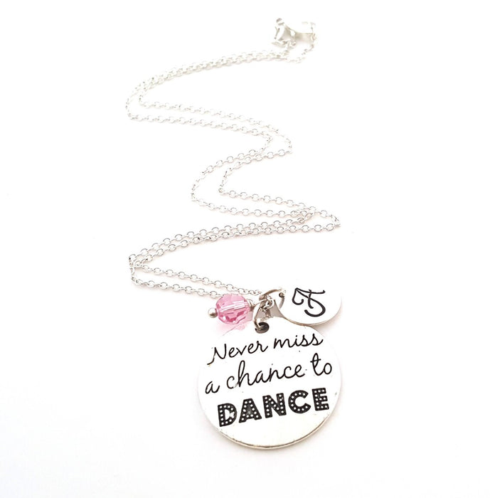 Never Miss a Chance to Dance Necklace – Sterling Silver with Birthstone & Initial Charm