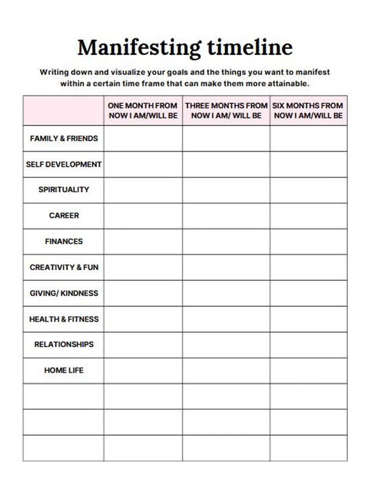 Printable self-development planner focused on manifestation and mindset