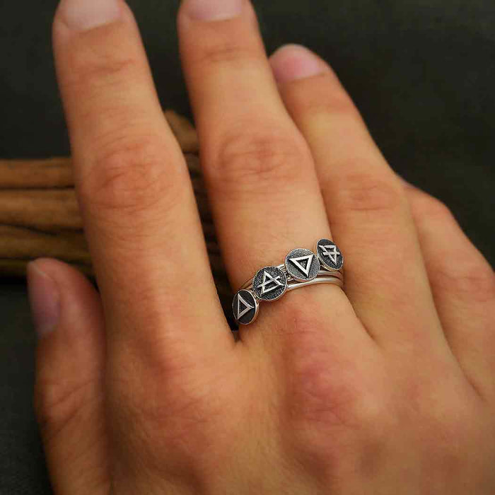 Sterling Silver Earth & Air Triangle Ring – Stacking Zodiac Ring (Sizes 7 & 8)