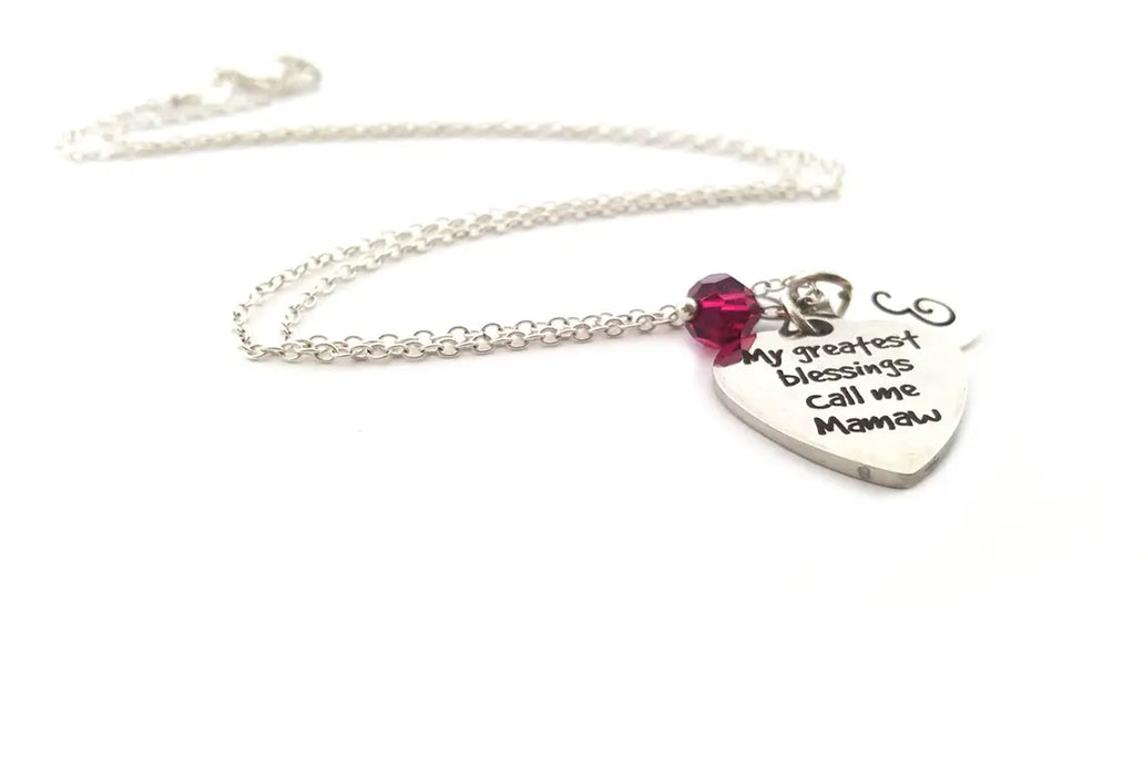 Call Me Mamaw Necklace – Sterling Silver with Birthstone & Initial Charm