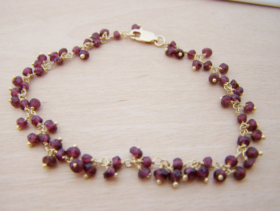 Garnet Gemstone 14k Yellow Gold Filled Wire Wrapped Bracelet - January Birthstone - Garnet Jewelry - Gift for Her